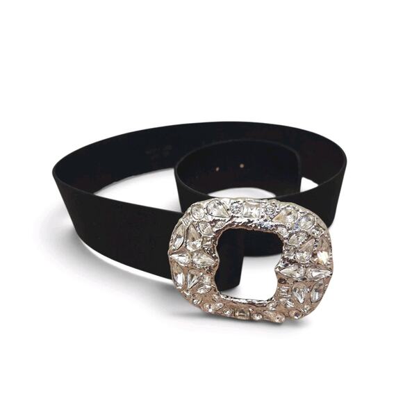 Vintage St John\'s Black Satin Covered Statement Rhinestone Belt, Women\'s Size 6 main image 6